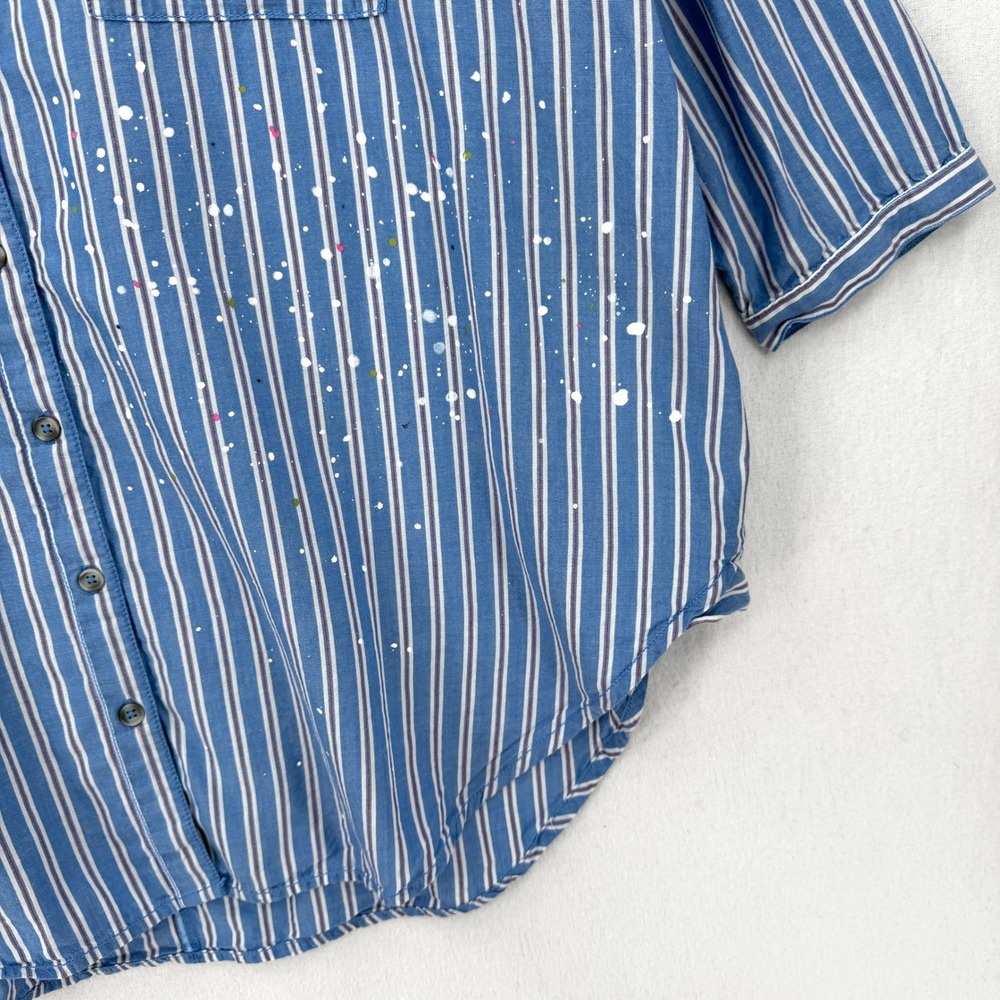 PILCRO The Bo Boyfriend Buttondown Women M L Blue Striped Paint Splatter Shirt - Picture 11 of 16